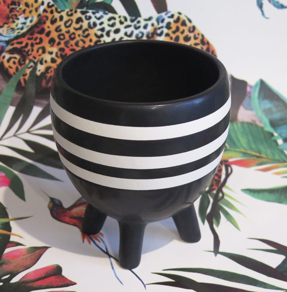 Black & White Striped African Inspired Plant Pot